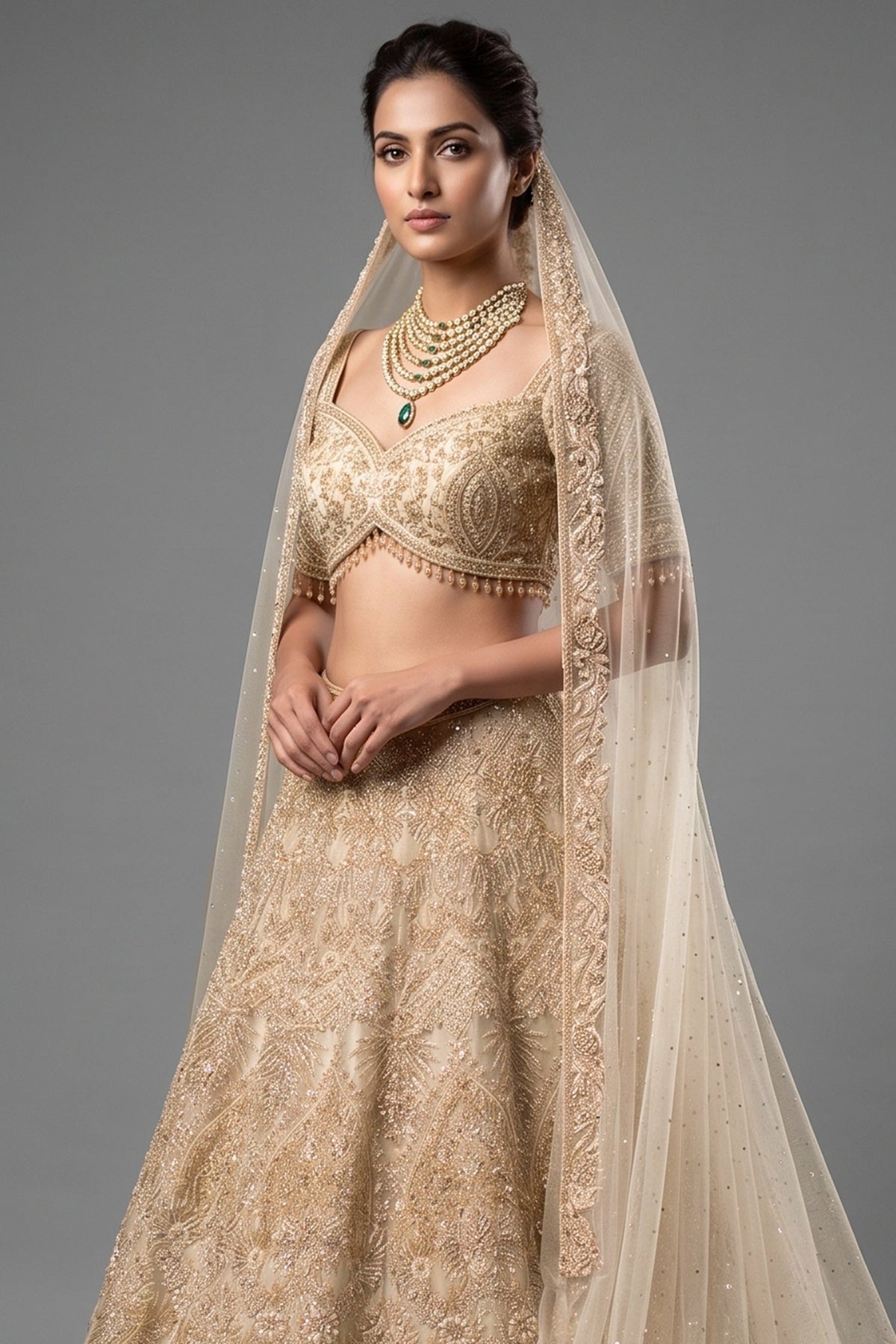 Ivory White Silk Bridal Lehenga with Ethereal Cutdana and Stone Artistry