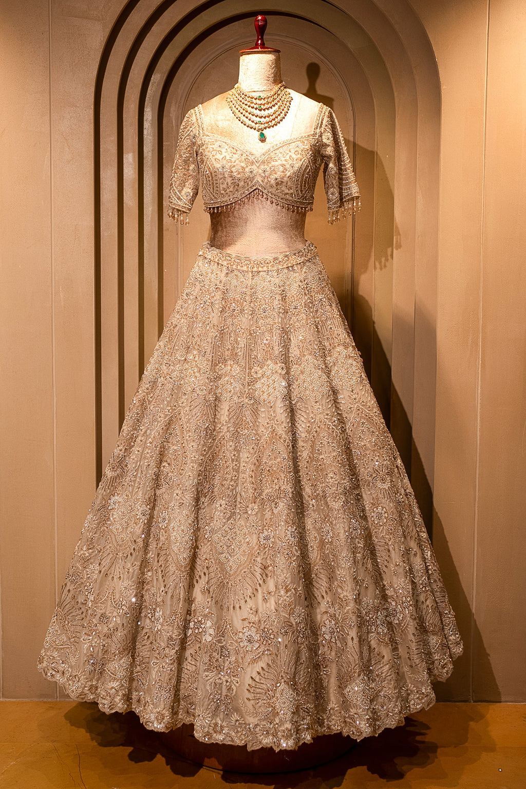 Ivory White Silk Bridal Lehenga with Ethereal Cutdana and Stone Artistry