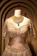 Ivory White Silk Bridal Lehenga with Ethereal Cutdana and Stone Artistry