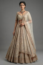 Royal Beige Net Bridal Lehenga with Luminescent Stone-Craft and Ethereal White Veil
