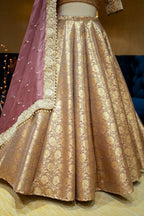 Regal Onion Pink Banarasi Brocade Bridal Lehenga with Hand-Embellished Blouse