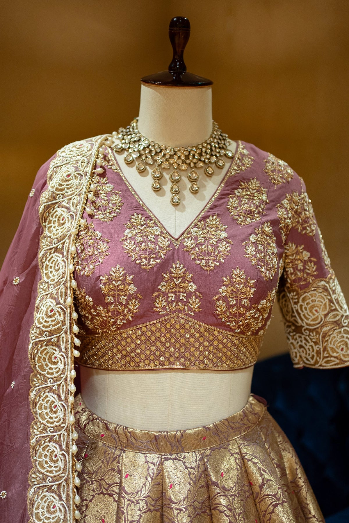 Regal Onion Pink Banarasi Brocade Bridal Lehenga with Hand-Embellished Blouse