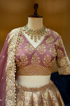 Regal Onion Pink Banarasi Brocade Bridal Lehenga with Hand-Embellished Blouse