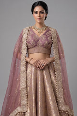 Regal Onion Pink Banarasi Brocade Bridal Lehenga with Hand-Embellished Blouse