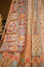 Gilded Floral Tissue Silk Lehenga with Multi-Hue Hand-Embroidery and Architectural Cutdana