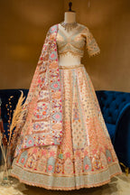 Gilded Floral Tissue Silk Lehenga with Multi-Hue Hand-Embroidery and Architectural Cutdana