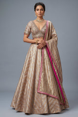 Golden Tissue Silk Lehenga with Kundan Worked Blouse