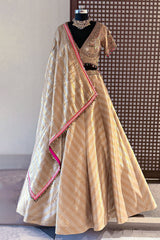 Golden Tissue Silk Lehenga with Kundan Worked Blouse