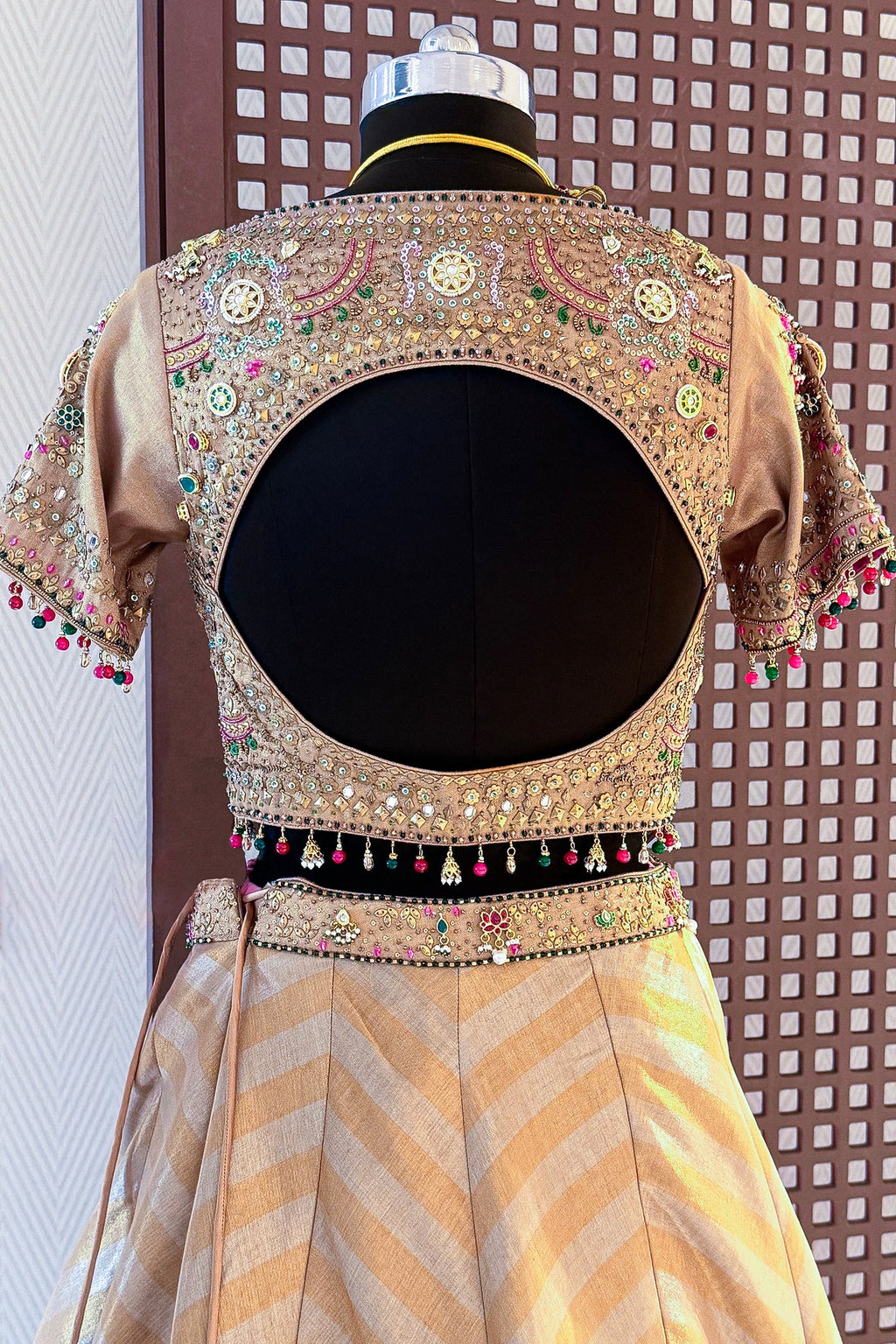 Golden Tissue Silk Lehenga with Kundan Worked Blouse