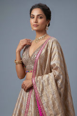 Golden Tissue Silk Lehenga with Kundan Worked Blouse