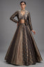 Black and Golden Banarasi Brocade Silk Crop Top Lehenga with Jacket