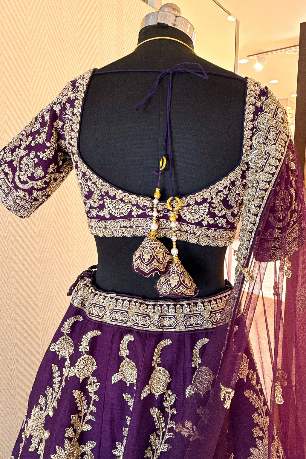 Palatinate Purple Raw Silk Jaal Worked Lehenga