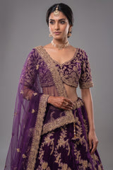 Palatinate Purple Raw Silk Jaal Worked Lehenga
