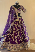 Palatinate Purple Raw Silk Jaal Worked Lehenga