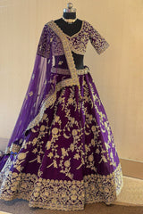 Palatinate Purple Raw Silk Jaal Worked Lehenga