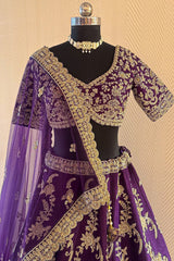 Palatinate Purple Raw Silk Jaal Worked Lehenga
