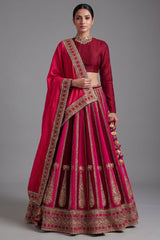 Maroon Matka Silk Designer Boat Neck Bridal Lehenga