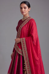 Maroon Matka Silk Designer Boat Neck Bridal Lehenga