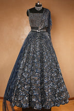 Midnight Blue Premium Net Hand-Embellished Sequins Saree