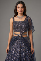 Midnight Blue Premium Net Hand-Embellished Sequins Saree