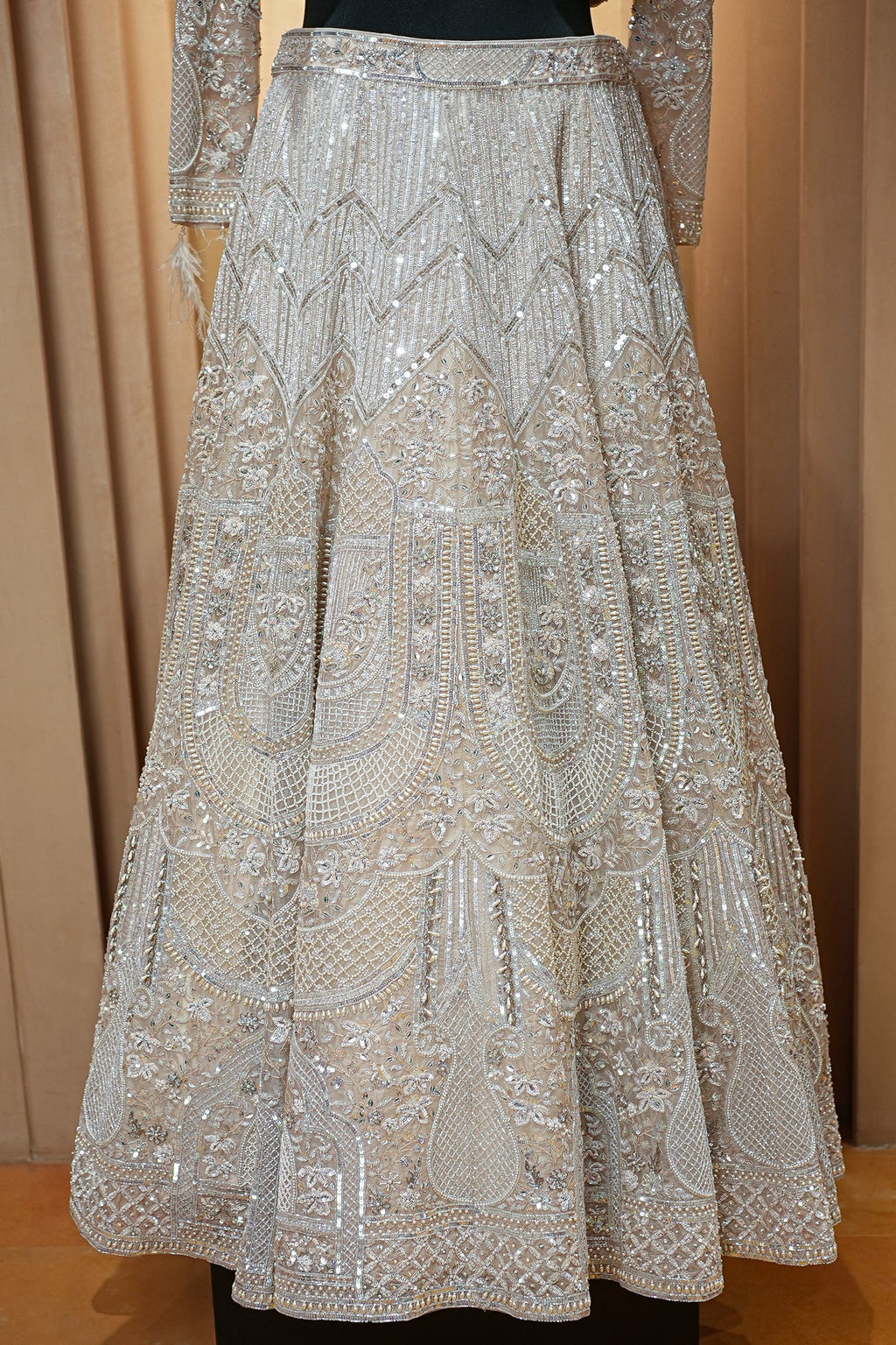 Metallic Icy Silver White Organza Lehenga Set with Sheer Net Cape Jacket