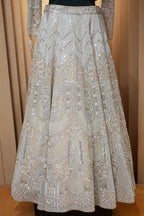Metallic Icy Silver White Organza Lehenga Set with Sheer Net Cape Jacket