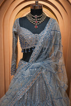 Powder Sky Blue Net Designer Lehenga