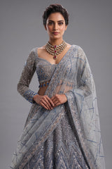 Powder Sky Blue Net Designer Lehenga