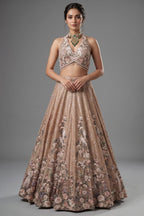 Champagne Brown Luxury Tissue Hand-Embroidered Bridal Lehenga Choli