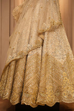 Ivory White and Antique Gold Organza Luxury Bridal Lehenga Choli