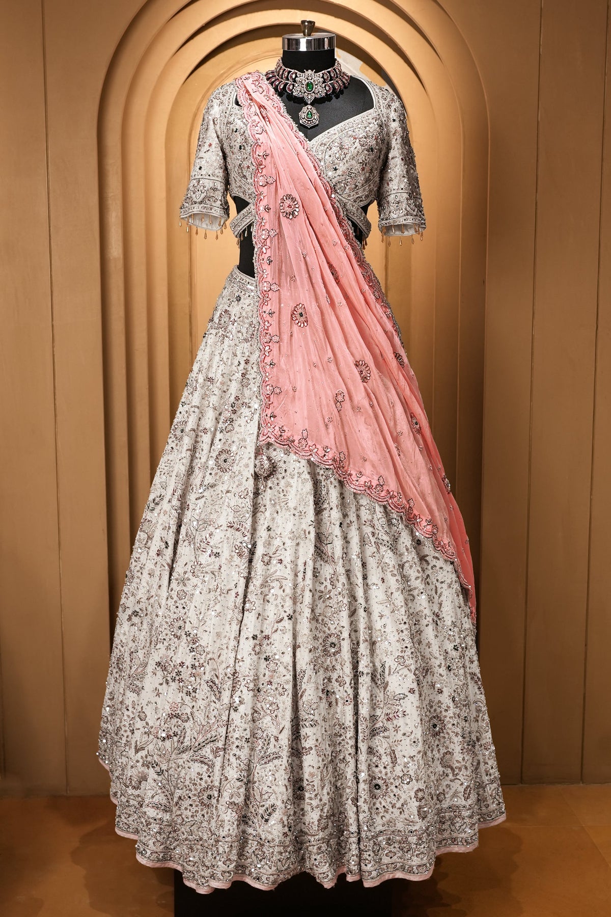 Off White Silk Heritage Bridal Lehenga Choli with Royal Gota-Patti & Mirror Work