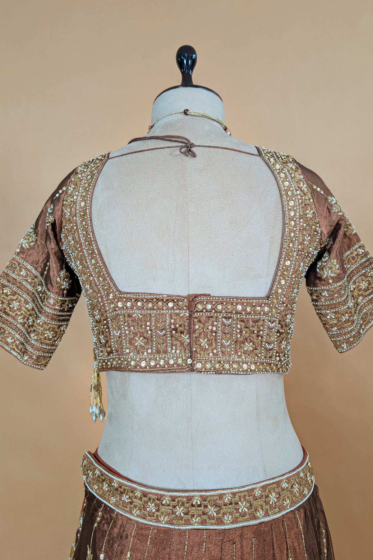 Brown Tissue Zardosi and Cutdana Worked Lehenga