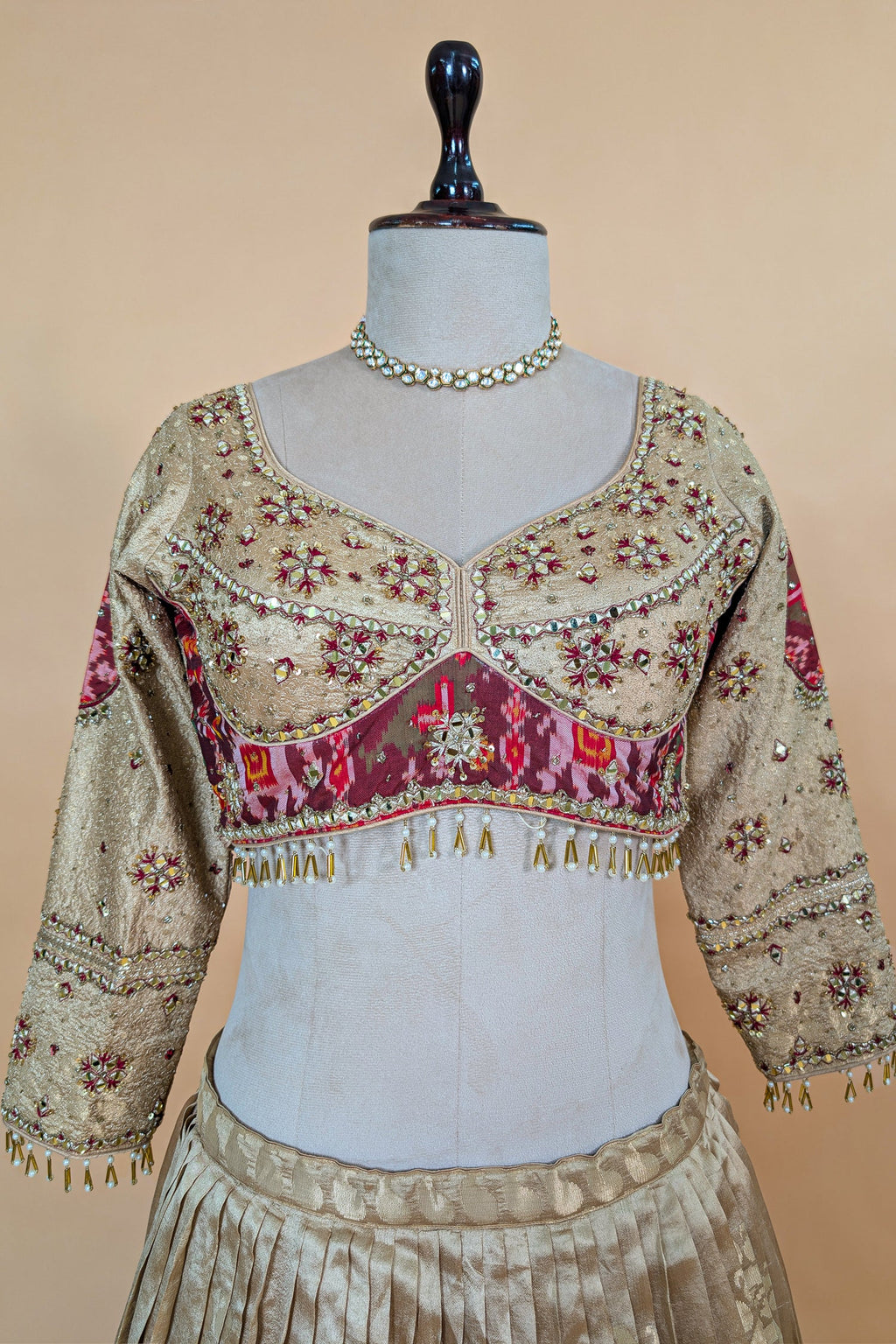 Golden Organza Tissue Lehenga with Patola Border