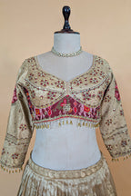 Golden Organza Tissue Lehenga with Patola Border