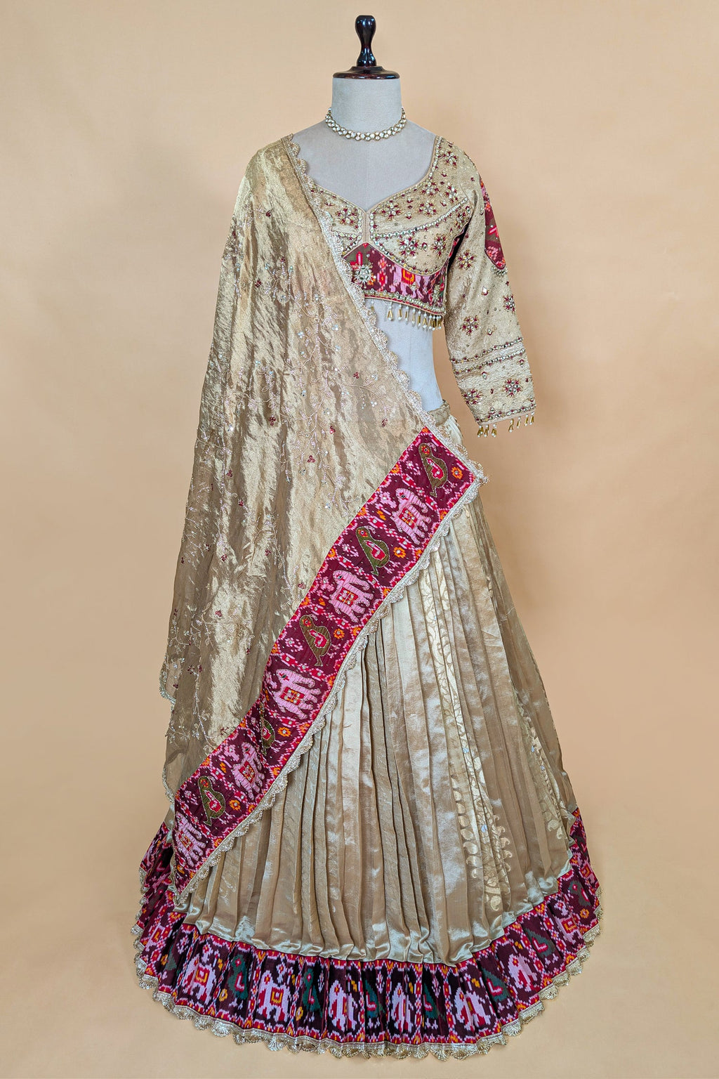Golden Organza Tissue Lehenga with Patola Border