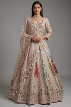 Light Baby Pink Tissue Silk Beaded and Embroidery Lehenga with Patch Work
