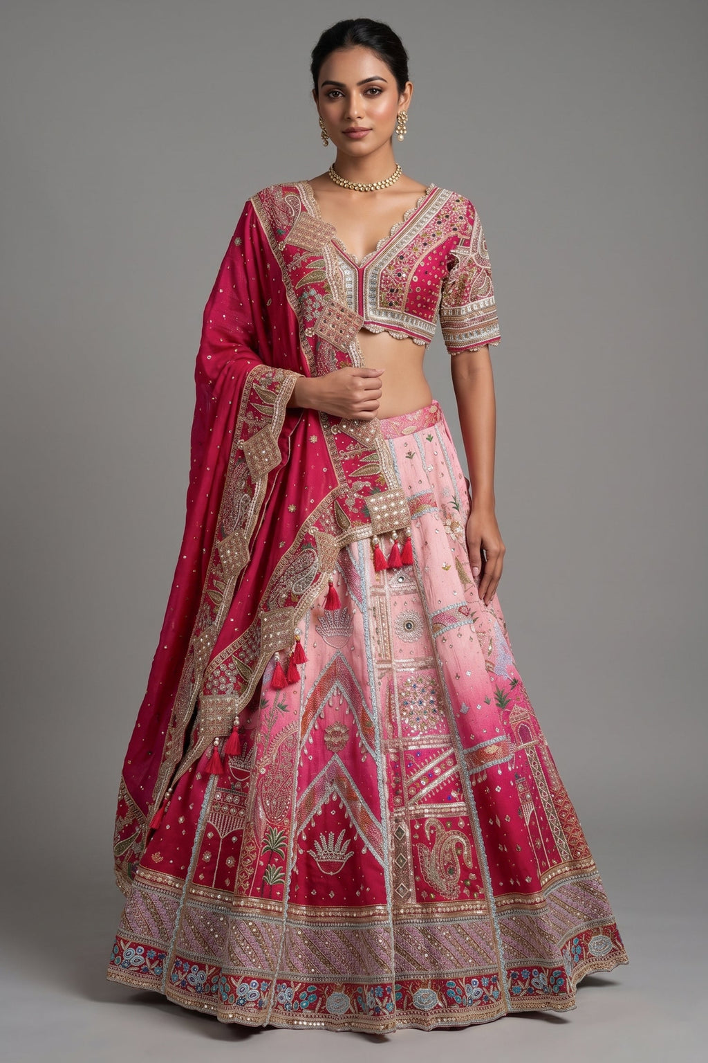 Pink Ombre Tissue Silk Designer Lehenga