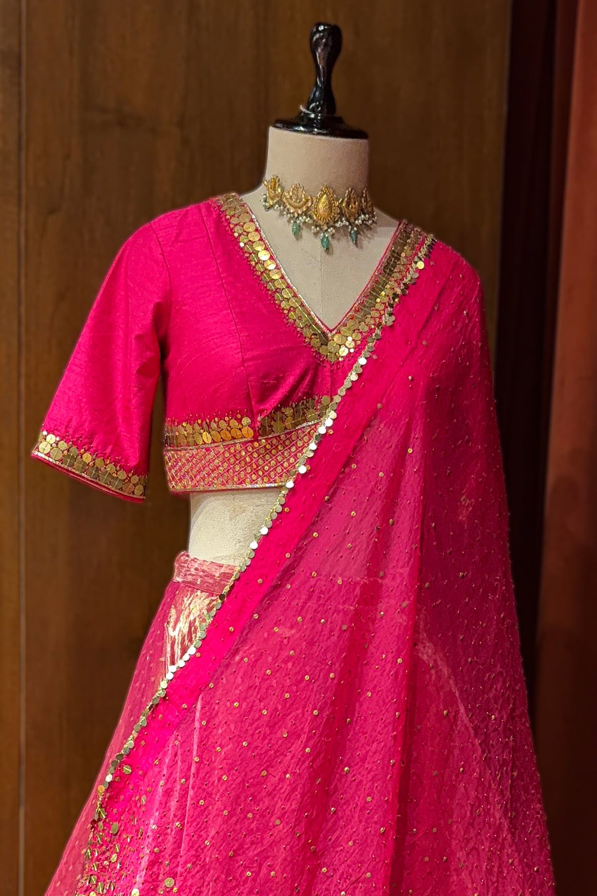 Rose Gold Dual-Toned Tissue Organza Silk Lehenga with Heritage Zari Weaving