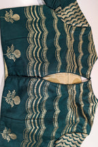 Bottle Green Silk Chevron Woven Kalidaar Lehenga with Pearl-Embellished Boat Neck Blouse