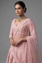 Light Pink Raw Silk Floral Embroidered and Bead Worked Lehenga