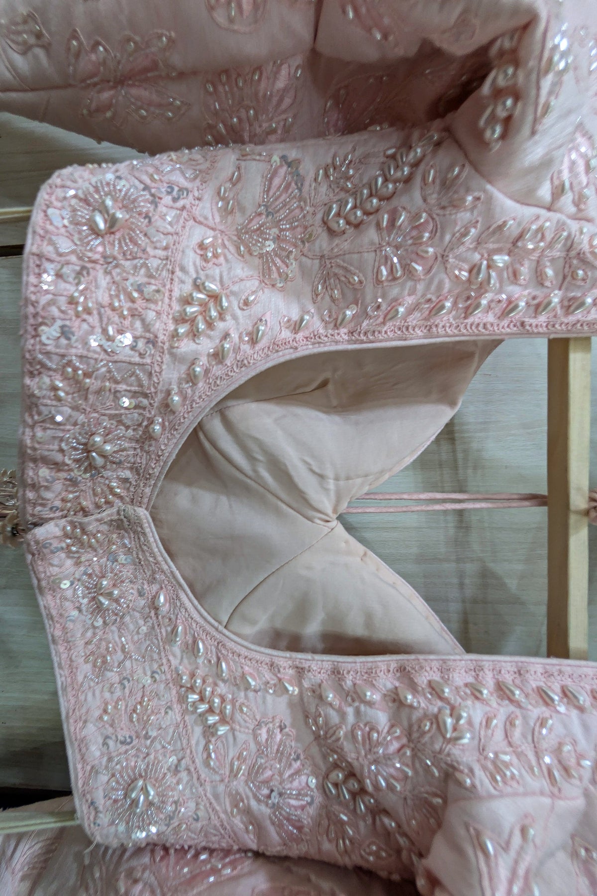 Light Pink Raw Silk Floral Embroidered and Bead Worked Lehenga
