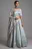 Icy Blue Metallic Tissue Silk Minimalist Lehenga Choli with Woven Banarasi Dupatta and Cowrie Shell Tassels