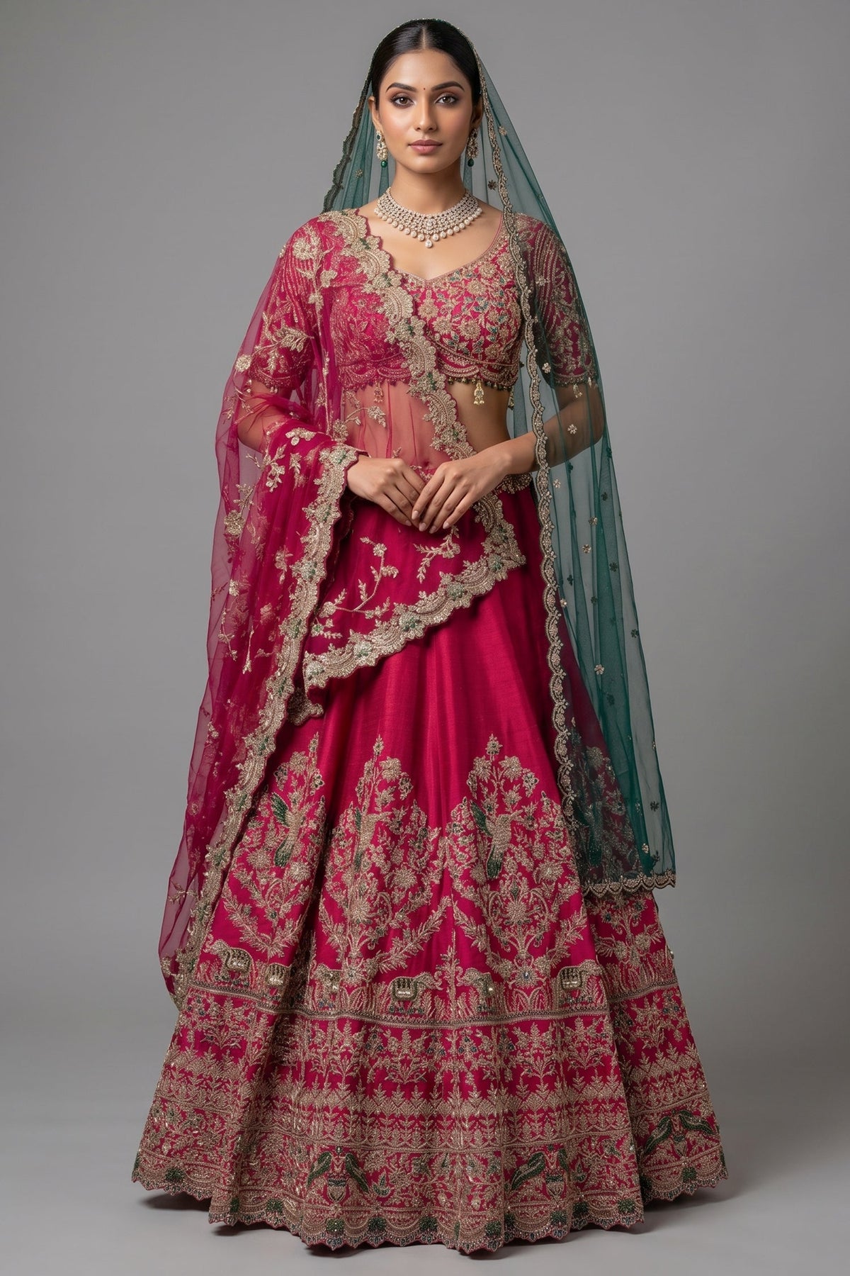 Rani Pink Matka Silk Designer Bridal Lehenga with Double Dupatta