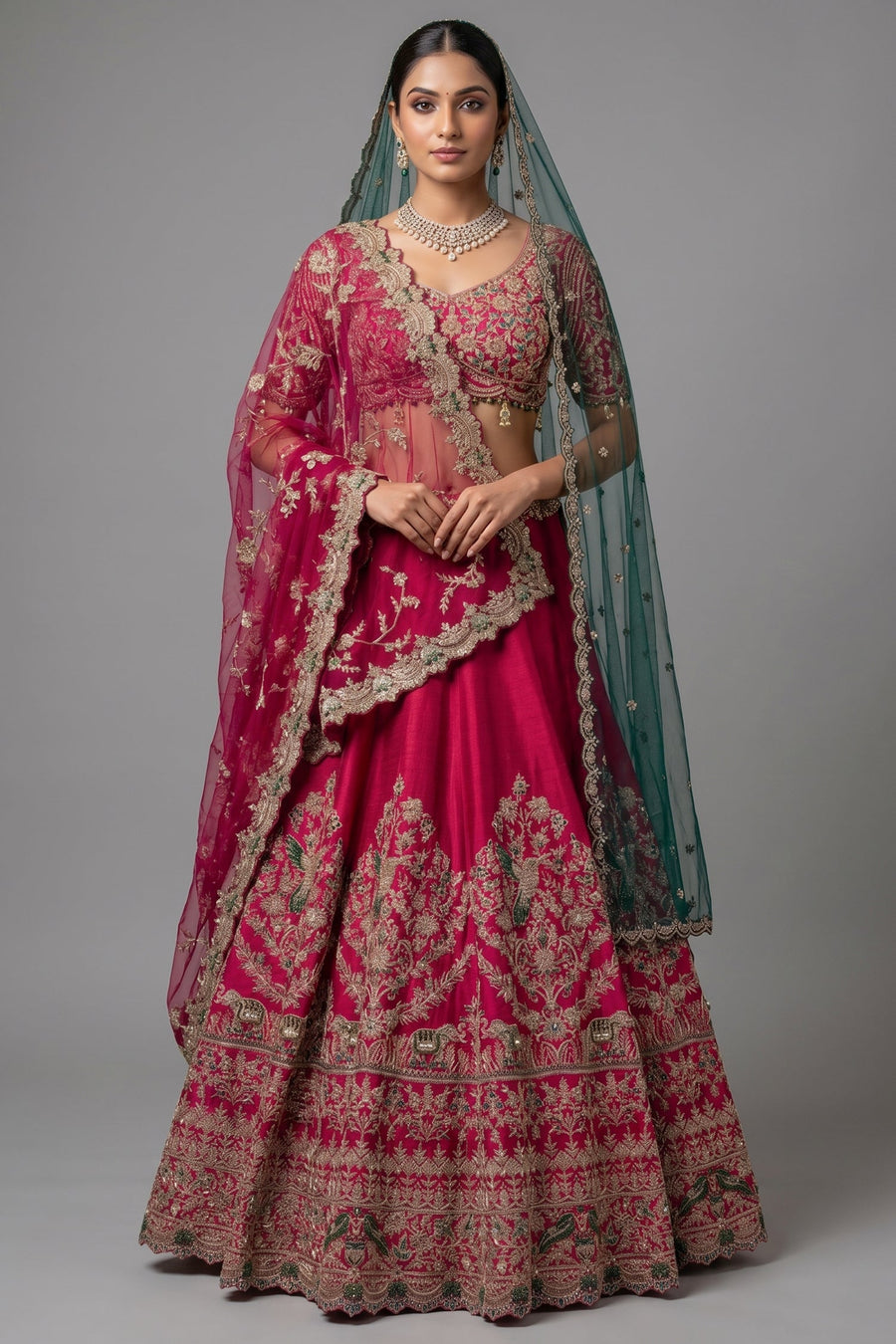 Rani Pink Matka Silk Designer Bridal Lehenga with Double Dupatta