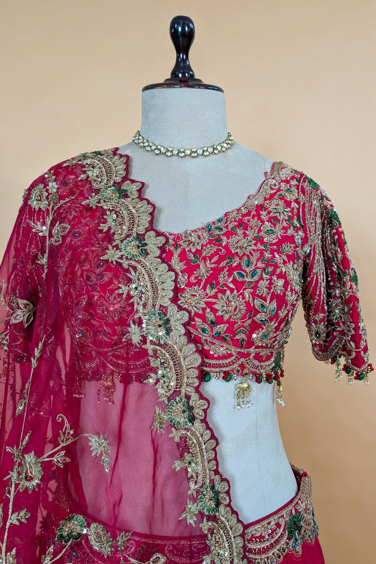 Rani Pink Matka Silk Designer Bridal Lehenga with Double Dupatta
