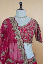 Rani Pink Matka Silk Designer Bridal Lehenga with Double Dupatta