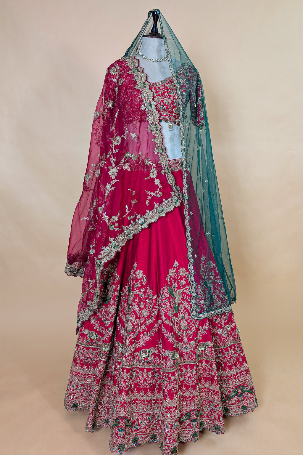 Rani Pink Matka Silk Designer Bridal Lehenga with Double Dupatta