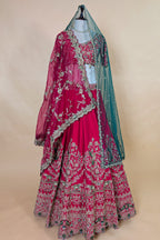 Rani Pink Matka Silk Designer Bridal Lehenga with Double Dupatta