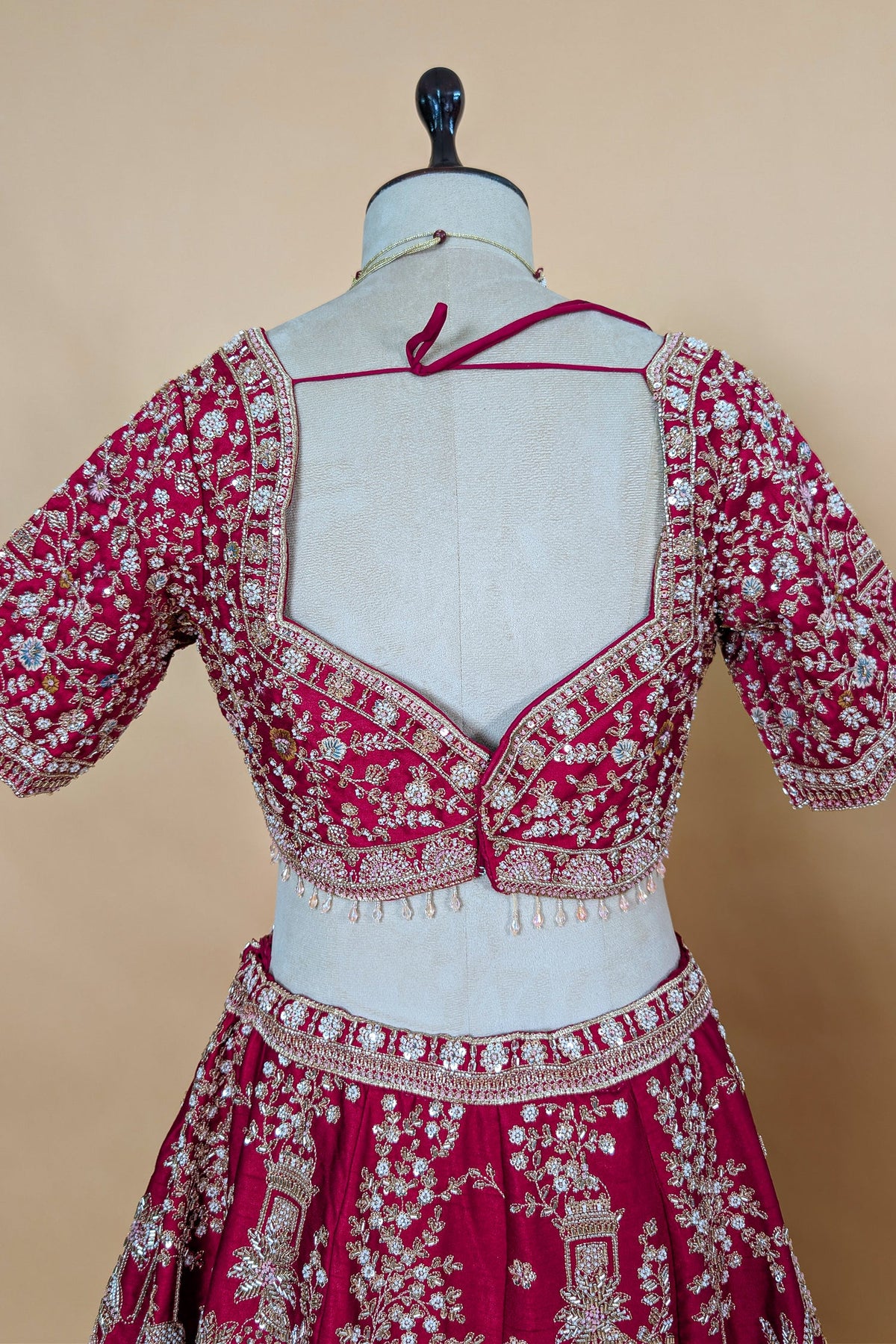 Red Raw Silk Designer Bridal Lehenga with Double Dupatta