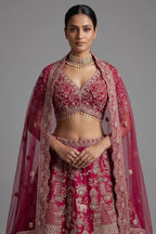 Red Raw Silk Designer Bridal Lehenga with Double Dupatta